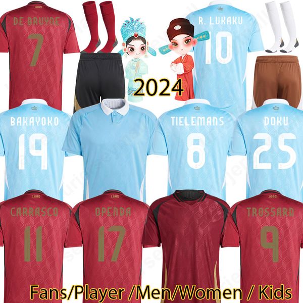 24 25 Camisa de futebol de camisas de futebol da Bélgica Faes Trossard Lukebakio Doku de Bruyne 2024 Kits Men Kits Carrasco Equipment T.Hazard Jersey 214
