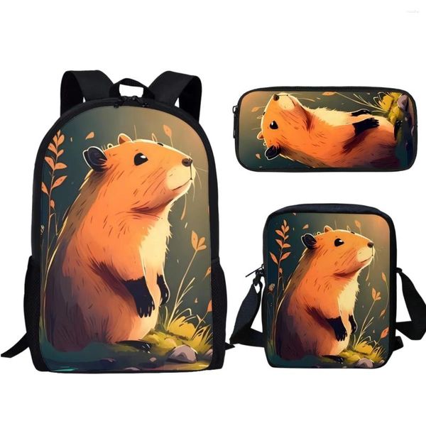 Bolsas de escola Animal Capybara Designer Kindergarten Kids Fashion Travel Boys Meninas Backpack 3pc Livros Sagrings Learning Tools Presente Presente