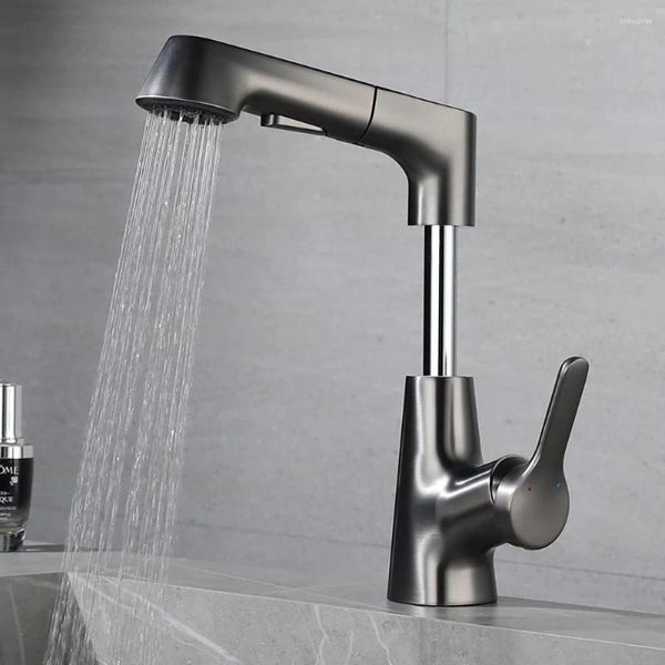 Waschbecken Wasserhähnen Tianview Gun Grey Pull-Typ-Heben und kaltes Becken Kupferauszug