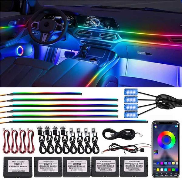 Luzes decorativas Luzes de ambiente do carro App Música Contrro Lâmpadas LED coloridas Tira Automóvel Interior Acrílico Néon Acessórios 64 RGB Lâmpada 10 em 1 14 em 1 T240509