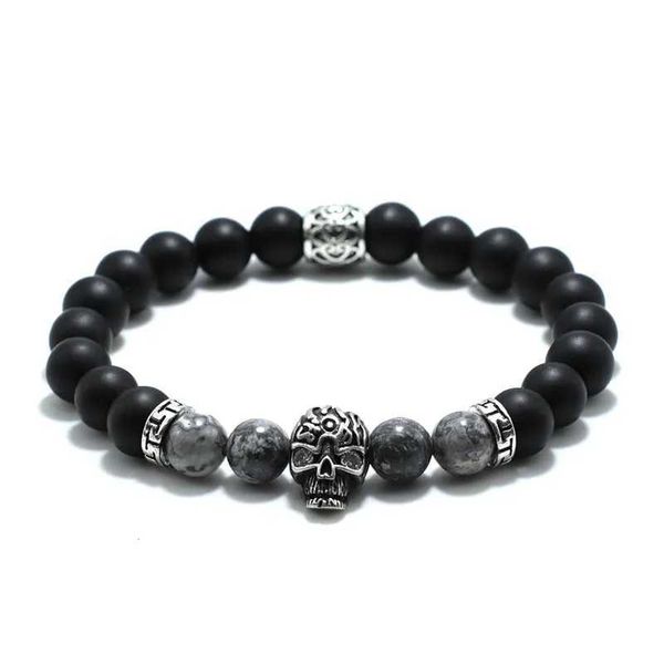 Pulseiras de charme pulveira vintage pulveira para homens 8mm de onyx preto de pedra braslet pirata gótico pirata aniversário presente para namorado pulseras y240510