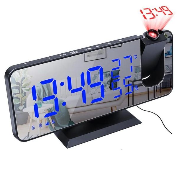 Schreibtisch Tischuhren LED Digital Wecker Uhr Elektronischer Desktop USB Wake Up FM Radio Time Projector SN Funktion 2 Drop Lieferung DHSFA