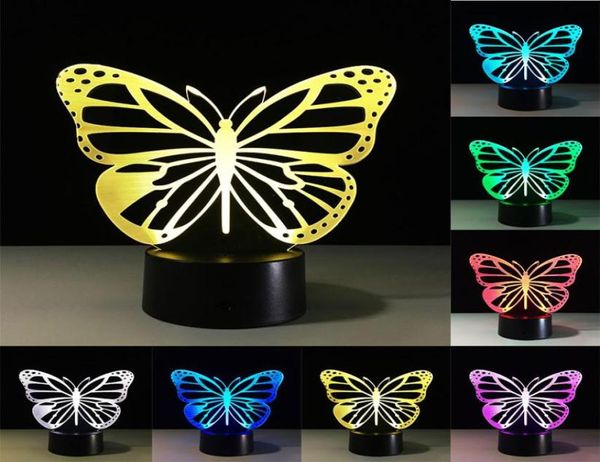 3 -й бабочка светодиодная настольная лампа Touch Красочный 7 изменение цвета Акриловая ночная лампа домашняя вечеринка декоративная лампа подарки5422030