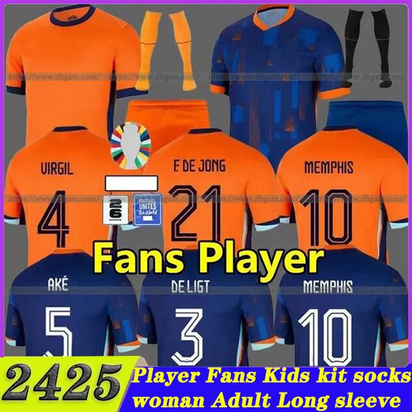 24 25 Hollanda Memphis Avrupa Holland Club Futbol Jersey 2024 2025 Hollanda Milli Takım Futbol Gömlek Erkek Çocuk Kiti Tam Set Eve Memphis Xavi Gakpo