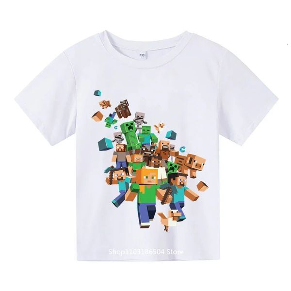 Çocuklar Minecraft T Shirt Giysileri Anime Bahar Sonbahar Erkek Kızlar Komik Harajuku Moda Külot Tops 240510