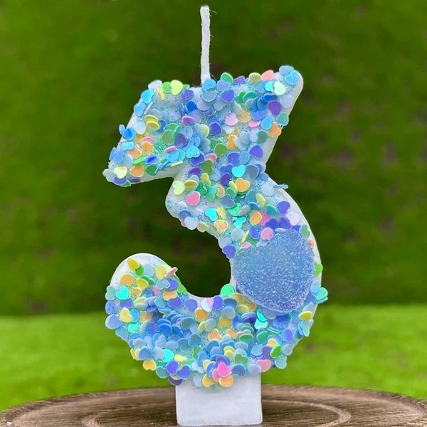 5pcs Kerzen 1pcs Herz Geburtstag Kerze Kuchen Topper Hellblau kreative Nummer Kerzenjunge und Mädchen Geburtstagsfeier Versammlungen Dekor Lieferungen