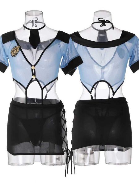 Sexy Pyjamas Damen Sexy Spitzenkleid Erotische Dessous Cosplay Sexy Polizeifrau Rollenspiel Heiße Hollow-out-Uniform-Versuchungsbett Leidenschaft Set T240513