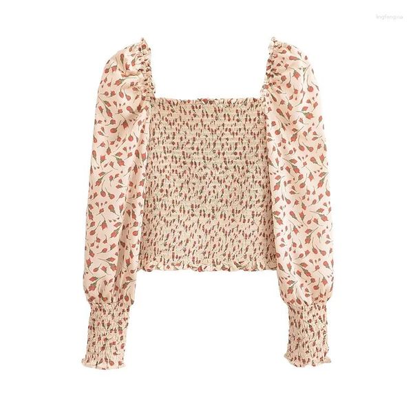Женские блузки yenkye 2024 Женщины розовые цветочные печатные блузки элегантная квадратная шейная рукава