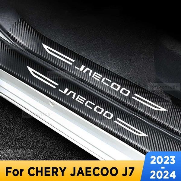 Adesivos de carro soleiras da porta do carro limiar de limiar de placa de arranhão imitação de interiores de fibra de carbono acessórios para chery jaecoo j7 2023 2024 t240513