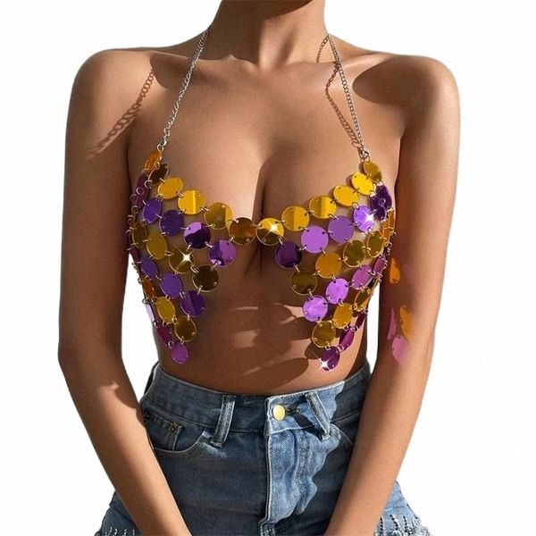 Frauen Tanks 2023 Summer Nightclub Acrylkette Backlim Slim Fit hohl aus sexy kurze Weste für Frauen J6W7#