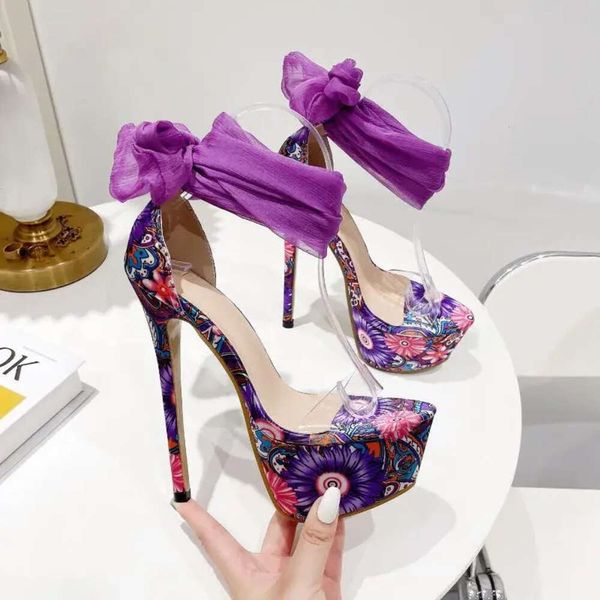 Sandali floreali stampa estate donne alla moda con tacchi alti 16 cm Piattaforma impermeabile sexy club party shoessandals shoe
