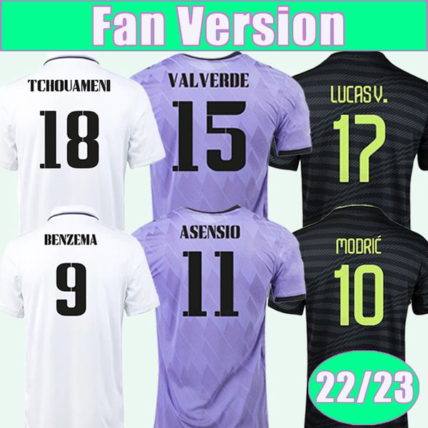 22 23 опасность Modric Mens Soccer Jerseys Asensio Kroos Benzema Marcelo Bale Home White Away 3 -я рубашка Footall для взрослых с коротким рукавом