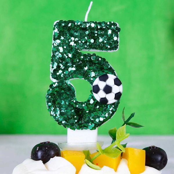 5pcs velas de futebol verde vela de aniversário decoração de bolo de vela digital de velas digital de panor