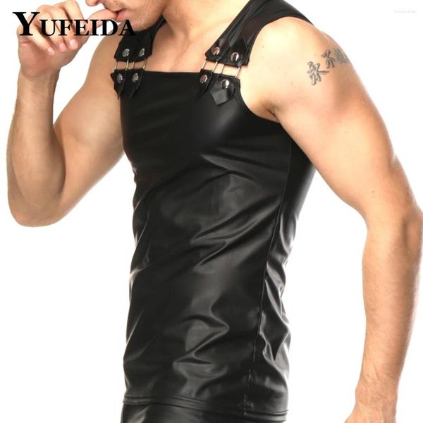 Мужские майки вершины Yufeida Mens Faux Leather Fitnes