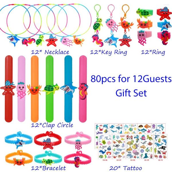 Party bevorzugt 12guest Set Sea Life Marine Tier bevorzugt Kinder Jungen Geburtstag Weihnachtsgeschenke Ring Key Halskette Tattoo Armband