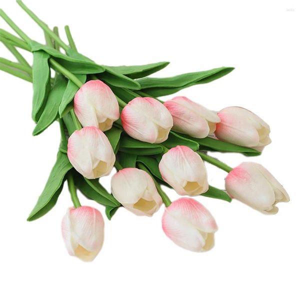 Dekorative Blumen 10pcs künstliche Tulpen weiß rosa Realer Touch Bouquet Plastik FACHSER FACHEHEHENHEITSHAUS Home Wohnzimmer Weihnachtsdekoration