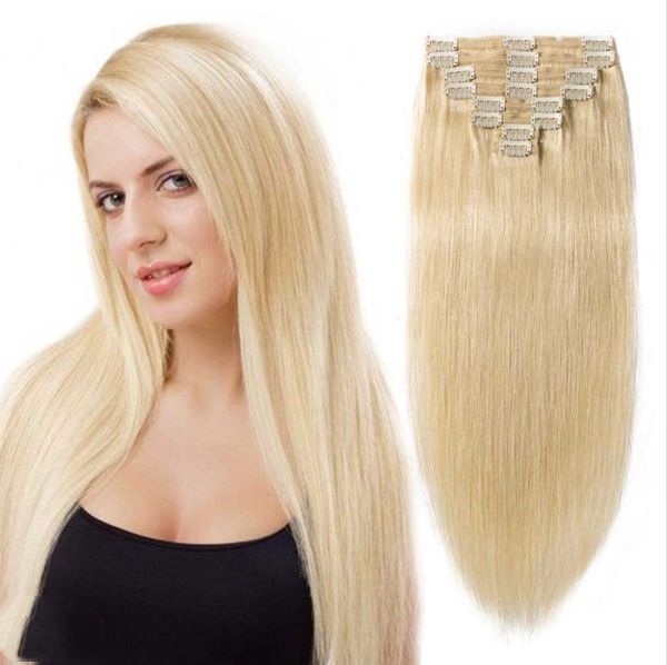 Biondo 613#100% per capelli veri pezzo di parrucca e donna parrucca americana capelli long dritti peli a clip set peli per capelli vecchi capelli umani capelli umani