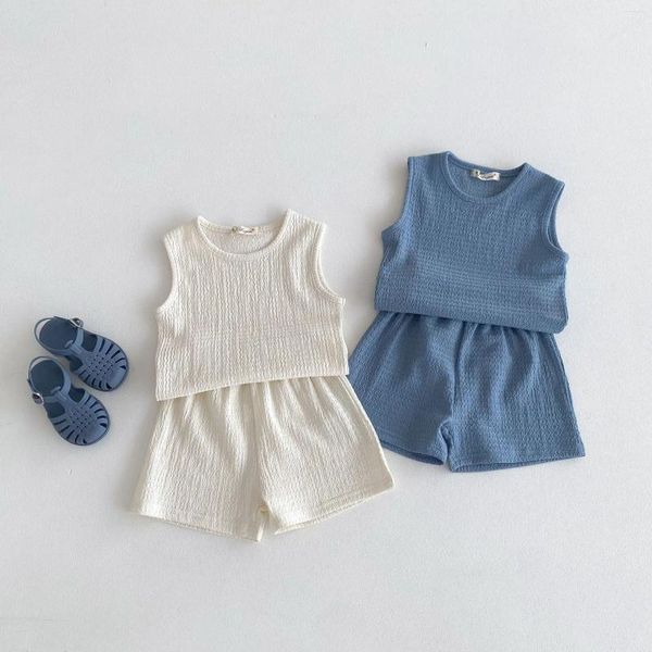 Set di abbigliamento 2024 Summer Baby Solid Case Set Set per bambini Shorts Shorts Shorts 2ps Suit Boys Cotton Pajamas Toddler Girl Outfits
