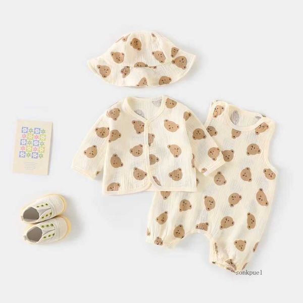 Conjuntos de roupas 1-3pc Baby Conjunto de bebê +chapéu +casaco verão fino algodão puro ar-condicionado de ar-condicionado