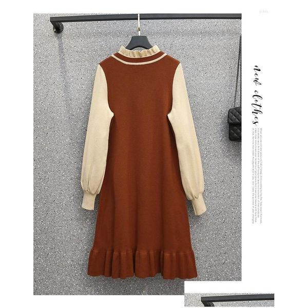 Vestidos casuais básicos de boa qualidade mulher suéter grosso de inverno moda roupas de gravidez longa manga de lanterna de retalhos de retalhos de maternidade de dhid0