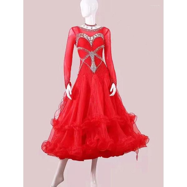 Vestidos de dança da concorrência de baile de esgotamento Mulheres vermelhas cor elegante de valsa de valsa