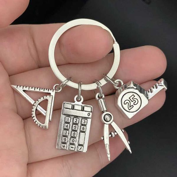 Keychains Lanyards Neue Studie Keychain School Supplies Key Ring Lineal Computer Compass Tape Key Chain für Lehrer Schüler Geschenke DIY Schmuck handgefertigt Y240510