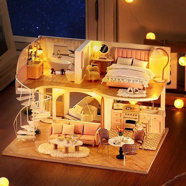 Architektur/DIY House Doll House Mini DIY kleine Kit Produktion Baugruppe Model Room Prinzessin Spielzeug Home Schlafzimmer Dekoration mit Möbeln Holzhandwerk