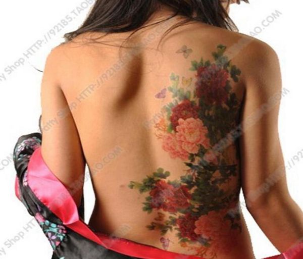 Ganzbiggröße Pfingstrosenblüten Phoenix Butterfly Back wasserdicht großer temporärer Tattoo Aufkleber für Körperkunst 10 Arten von Stilen