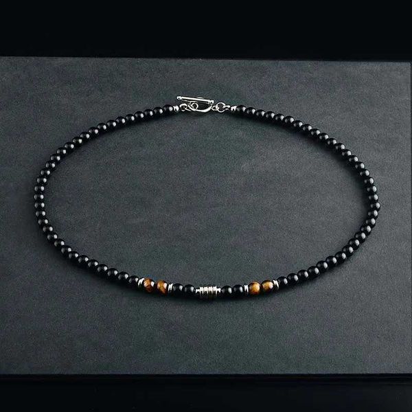 Perlen Halsketten Edelstahl Herren Tiger Augensteinkart Stein Steiner Perlen Halskette Hip Hop Personalisierte Mode Herren Kette Populär Schmuck D240514