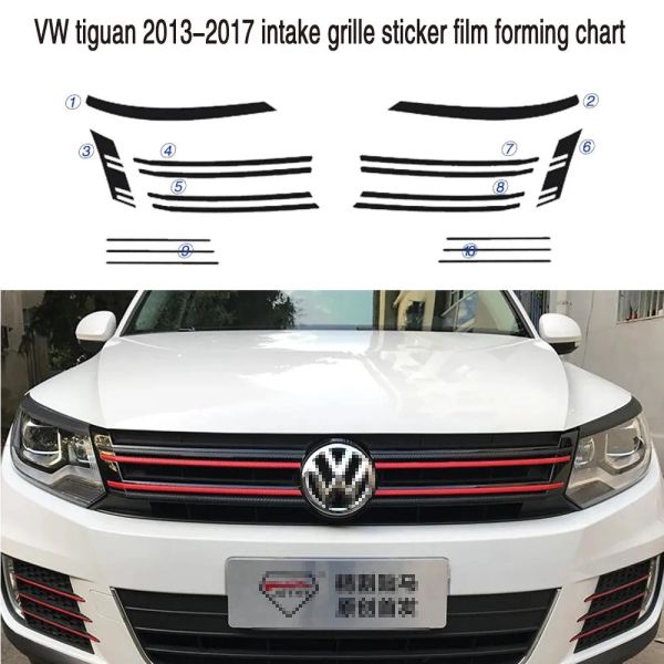 Aufkleber Buntes Kühlergrillgrill Kohlefaseraufkleber und Abziehbilder Carstyling für Volkswagen VW Tiguan 20132017 Accessorie Accessorie