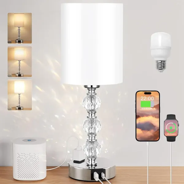 Lampade da tavolo tocco il comodino Crystal Lamp con USB C Una porta di ricarica bianca Dimmabile per soggiorno/camera da letto/cucina