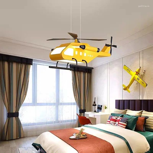 Kronleuchter gelbgrünes Kampf Hubschrauber Lampe Jungen Schlafzimmer Deckenleuchten moderner kreativer Jugendzimmer Kinderflugzeuglampen