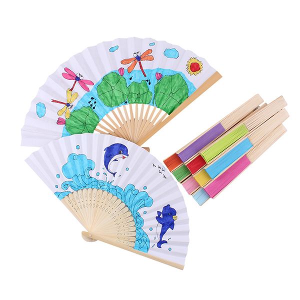 Großhandel Handheld -Papierfans Papierfans mit Bambus für Hochzeitsgeschenk, Party, Zuhause, DIY