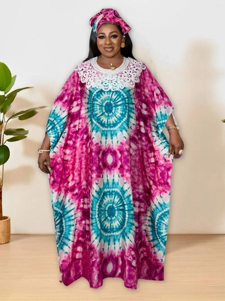 Abbigliamento etnico taglie forti colorblock tintura tintura abito kaftan abito elegante manicotto da pipistrello manica maxi femmini