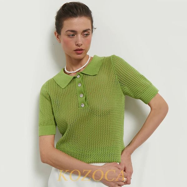 Kozoca Outfit Summer Short Shor Solid Polo Shirt Women Fashion Luxury Office Ladies Tops T-Shirts Tees Casual Elegant Clothes 240515
