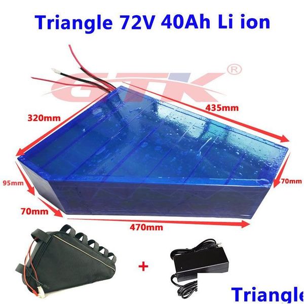 Sonstige Batterien Ladegeräte Dreieck 72V 40AH Lithium -Akku Li -Ion für Elektrofahrrad 5000W Roller Kit Golfwagen mit BMS hinzufügen DHBYO