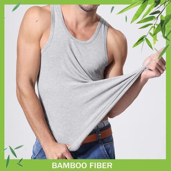 Herren-Tanktoper 95% Bambus Unterhemden Ultra weiche ärmellose Feuchtigkeits-Wicking Stretch Crewneck T-Shirts weiße schwarze Fitness-Top