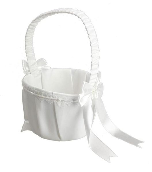 Decorazione per matrimoni in raso avorio Bow Love Case Flower Girl Basket for Wedding CERIMONY PARTY Home3216446