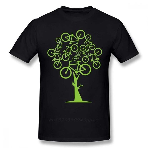T-shirt maschile Immagine T-shirt dell'albero in bicicletta verde Adatto per uomini Slimt Swag Plus size Camiseta Regalo di Natale Tessuto di cotone Q240514