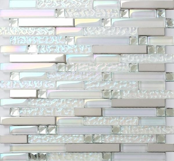 Glas Mosaik Küchenfliesen Backsplash Badezimmer Duschwandfliesen SSMT399 Silber Metall Edelstahl Mosaic8206370