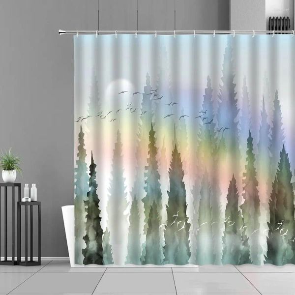 Cortinas de chuveiro paisagem pintando estilo chinês de tinta e lavagem criativa linha abstrata home decorativa cortina de banheiro