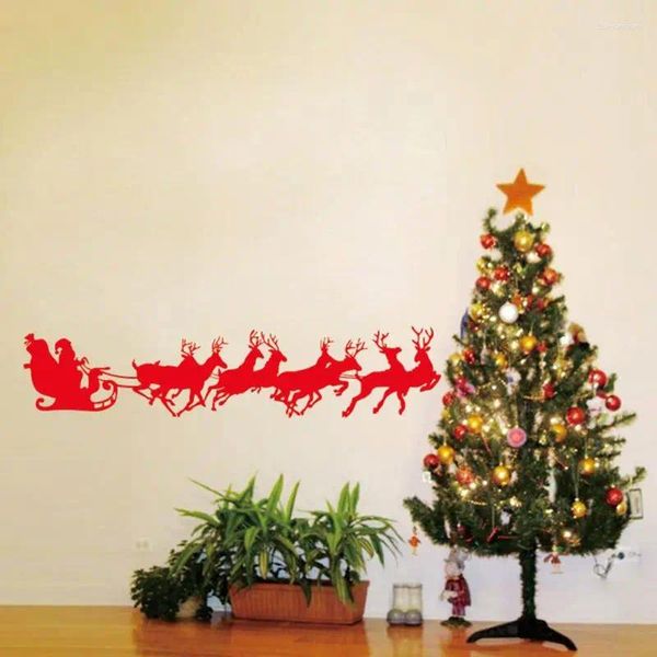 Window Stickers Рождество ПВХ наклейки на стенах праздничная домашняя декор Съемные росписи Санта и бегущие лосей 1
