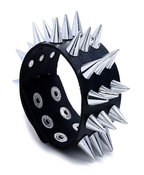 Bracelets de charme exclusivo threerow spike sapatos de bracelete largo couro punk rock gótico unissex men039s joalheria3028362