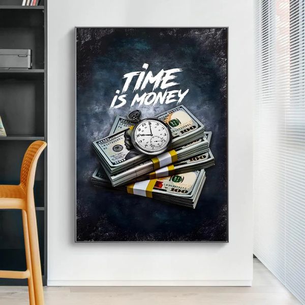 Zitate Poster Inspirierende Leinwand Malerei Zeit ist Geld Wandkunst inspirieren Bürostudienzimmer Wohnraum Hausdekor Mal Bilder Drucke Drucke