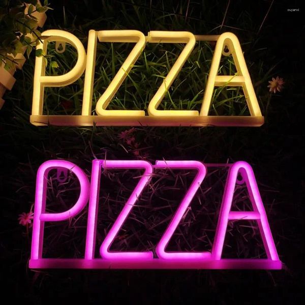 Lâmpadas de mesa LED LED Night Light Pizza Letra Neon Sinal de economia de energia Flicker de parede livre Arte de fundo Decoração de lâmpada para um vibrante