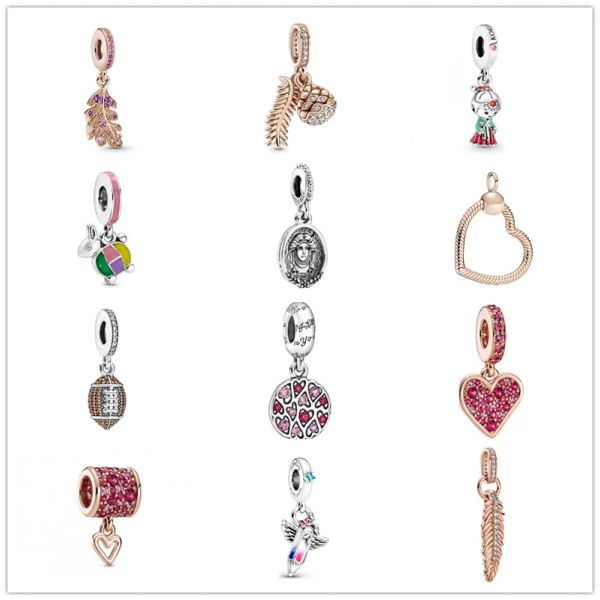 Charms Memnon Jewelry 925 Sterling Silver Freehand Heart Siching Charm Cone scintillante Pine Pine Charms Beads Feather Dreams of the Future Crayo