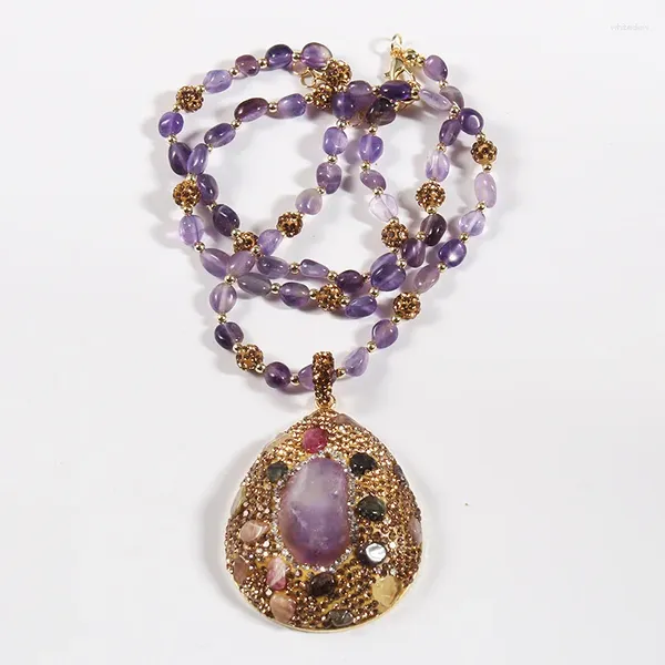 Catene di moda magnifiche semi preziose gioielli bohémien Pietra viola e collana di gocce d'acqua di cristallo ametista