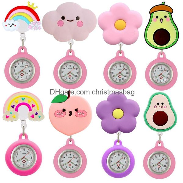 Pocket Watches Krankenhaus Retractable Krankenschwester Doktor Cartoon Blumen Obst Wolke Regenbogen Clock Clip Hang Medical Badge Reel Drop Lieferung otyqw