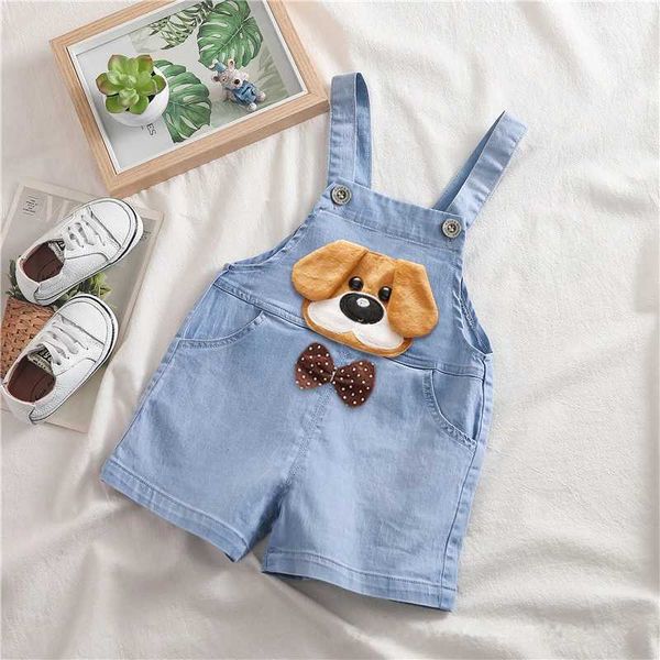 Overalls diimuu Kleinkind Baby-Jungenhose für Kinder und Mädchen Kurzärmeled Cartoon Tier Jeanshose lässig Kinderkleidung 1-4T D240515