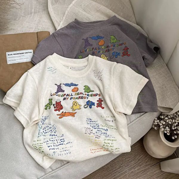 Cartoon Baby T-shirts Coreia estilo criança bebê manga curta camisetas para meninos meninas 240507
